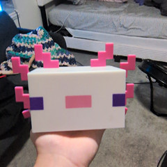 Minecraft Axolotl Pixelated Figure, Pixel-Style Block Character White & Pink