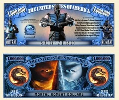 Pack of 100 Mortal Kombat Sub-Zero Collectible Money Novelty 1 Million Dollars