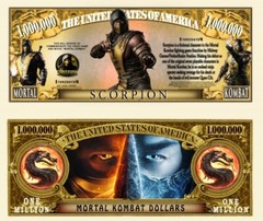 Pack of 25 Scorpion 1 Million Dollar Collectible Novelty Mortal Kombat Money