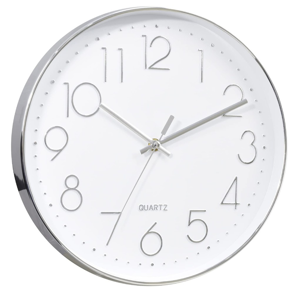Tosnail 12 Inches Round Silent Non Ticking Quartz 12 Inches, Silver Frame