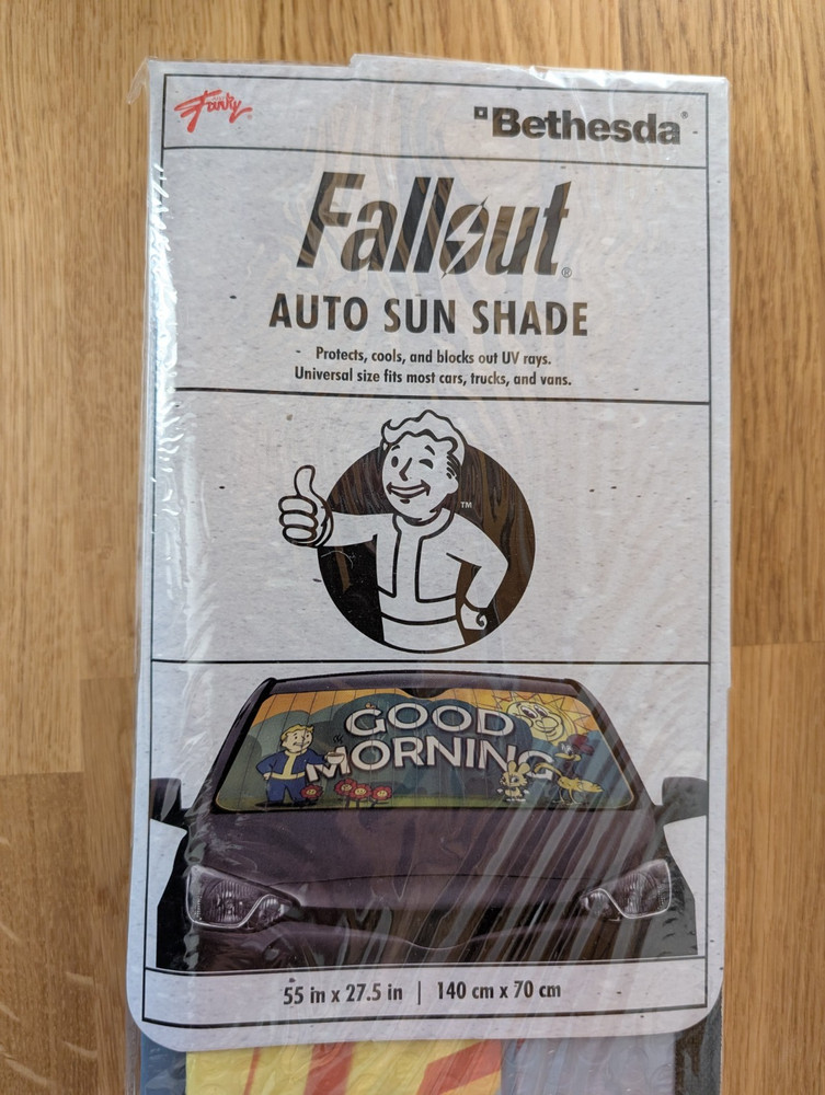Fallout Auto Sun Shade – Vault Boy “Good Morning” Design – 55″x27.5″