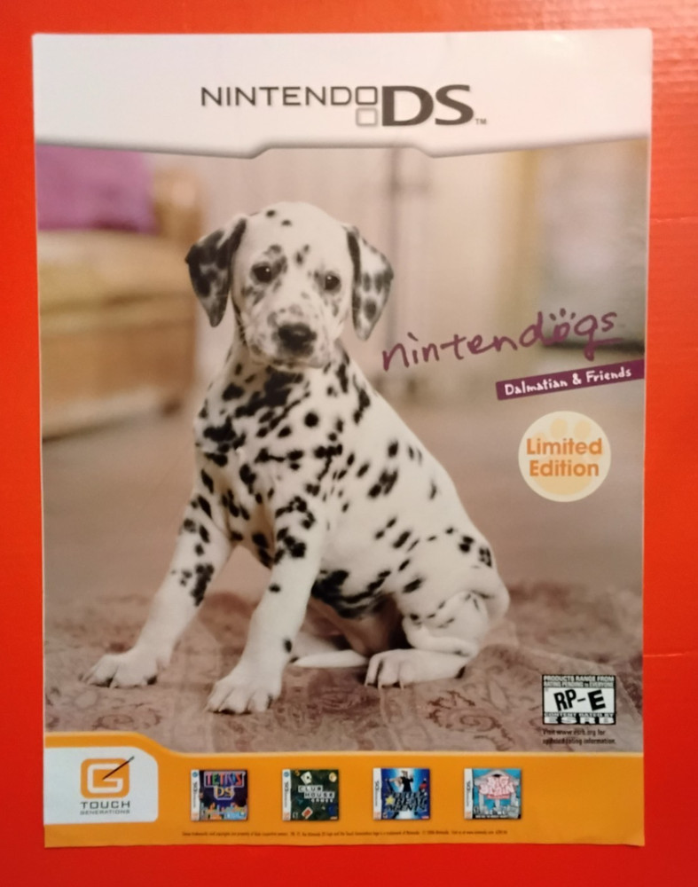 Rare 2006 Nintendo DS Nintendogs Dalmations 20×15″ static wall poster, new