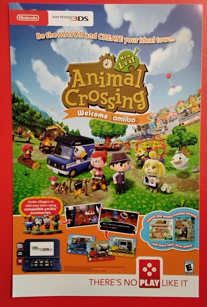 Rare 2016 Nintendo 3DS Animal Crossing Welcome amiibo 11×17″ poster, new