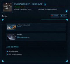 RSI Polaris with Lifetime Insurance CCU’d from Hover quad