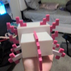 Minecraft Axolotl Pixelated Figure, Pixel-Style Block Character White & Pink