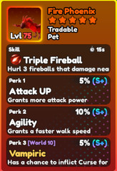World Zero WZ – PET with PERFECT PERKS – FIRE PHOENIX