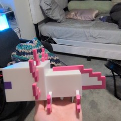 Minecraft Axolotl Pixelated Figure, Pixel-Style Block Character White & Pink