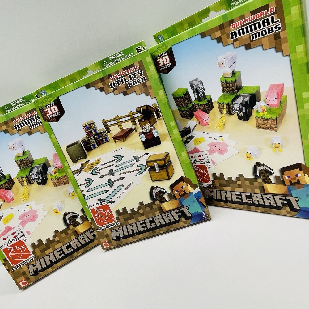 Minecraft Overworld Bundle Animal Mobs & Utility Pack Paper Craft Jazwares -2013