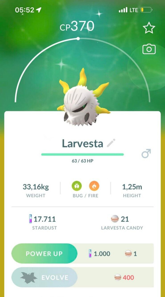 Shiny Larvesta – TRADE 20kStardust – GO Read Description