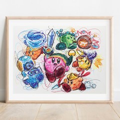 Kirby Power Ups Ballpoint Pen Print, Video Game Art Poster